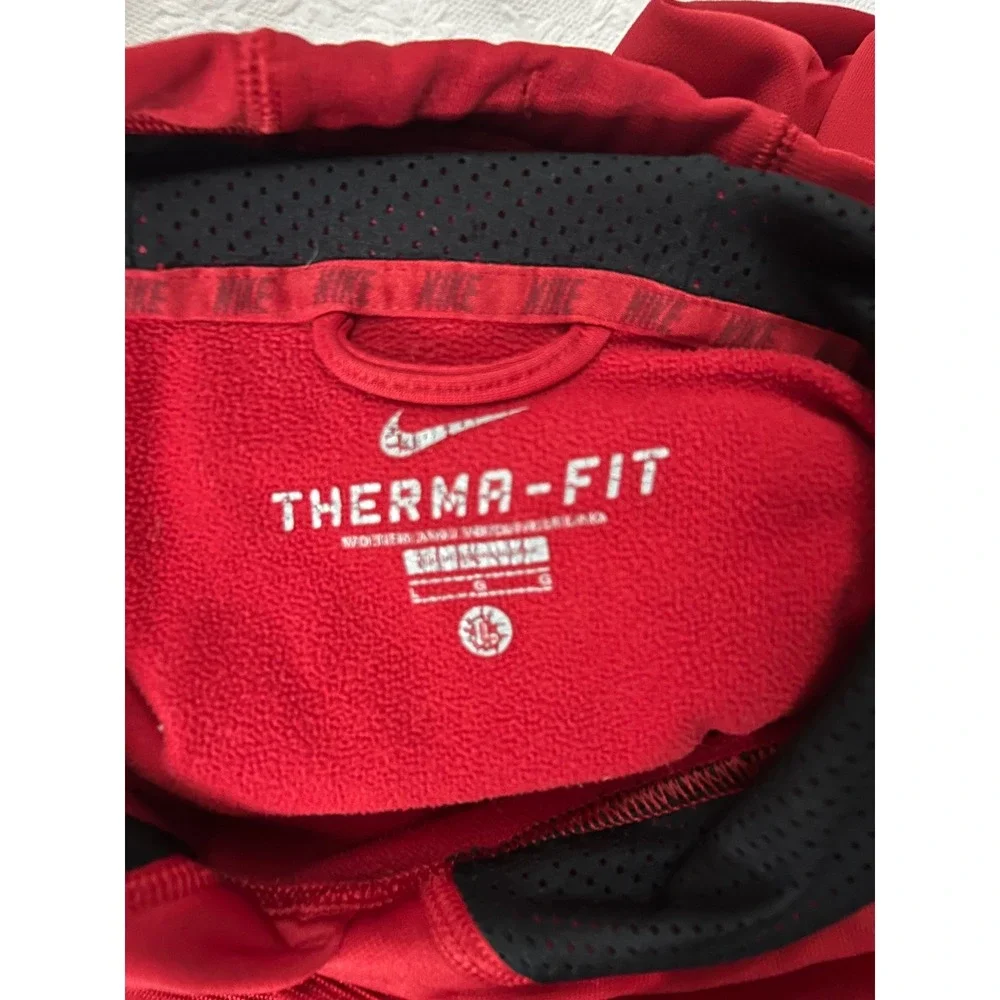 Nike Therma-FIT Hoodie Mens Large Red Burgundy Diagonal Colorblock Sweatshirt